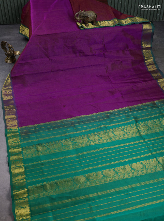Silk cotton saree purple and green with allover vairaosi pattern and zari woven border
