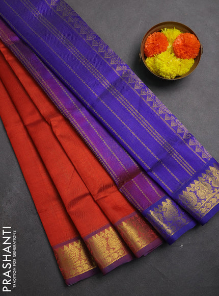 Silk cotton saree rustic orange and blue with allover vairaosi pattern and zari woven border