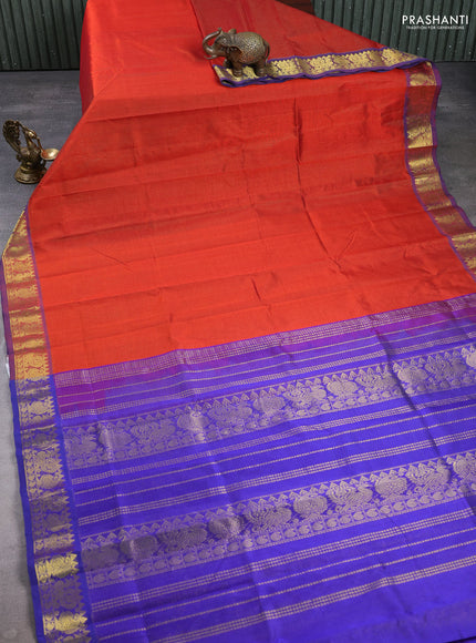 Silk cotton saree rustic orange and blue with allover vairaosi pattern and zari woven border