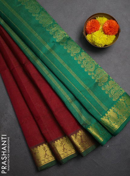 Silk cotton saree maroon and green with allover vairaosi pattern and zari woven border