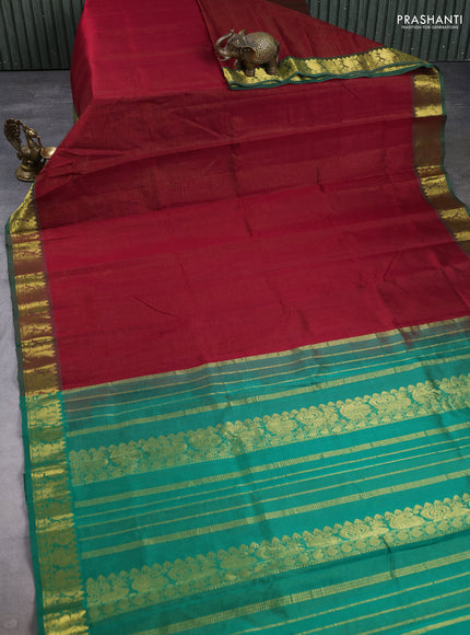 Silk cotton saree maroon and green with allover vairaosi pattern and zari woven border