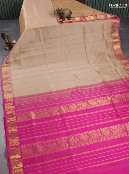 Silk cotton saree sandal and pink with allover vairaosi pattern and zari woven border