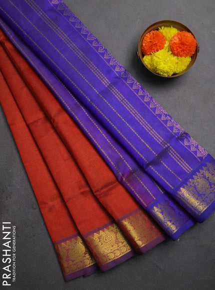 Silk cotton saree rustic orange and blue with allover vairaosi pattern and zari woven border