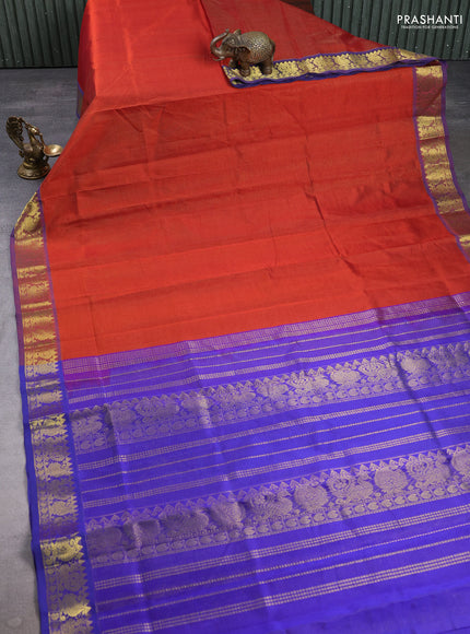 Silk cotton saree rustic orange and blue with allover vairaosi pattern and zari woven border