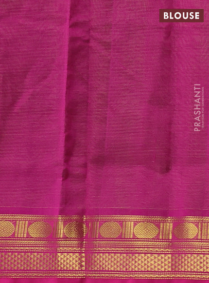 Silk cotton saree mehendi green and pink with allover vairaosi pattern and zari woven border