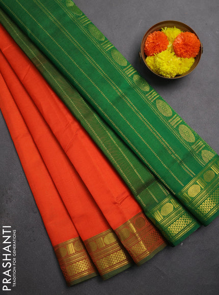 Silk cotton saree orange and green with allover vairaosi pattern and zari woven border