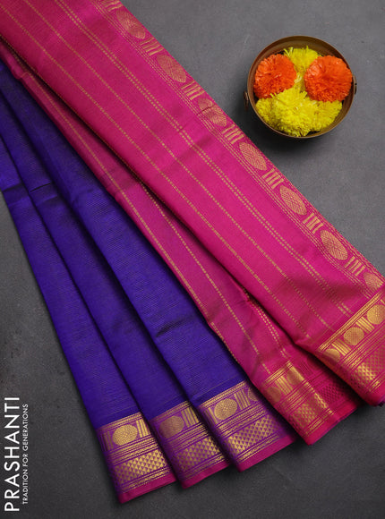 Silk cotton saree blue and pink with allover vairaosi pattern and zari woven border