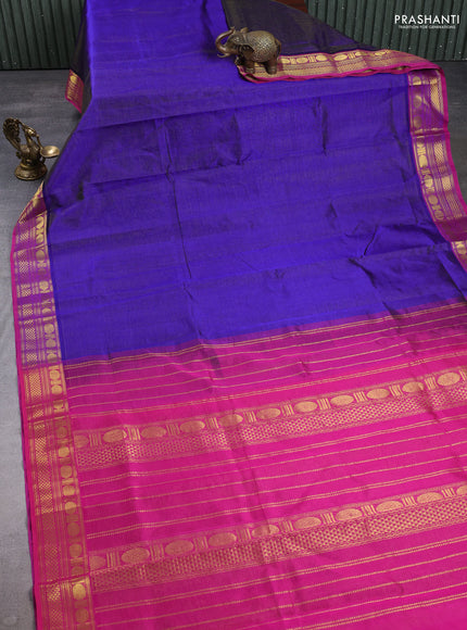 Silk cotton saree blue and pink with allover vairaosi pattern and zari woven border