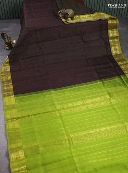 Silk cotton saree coffee brown and light green with allover vairaosi pattern and zari woven border