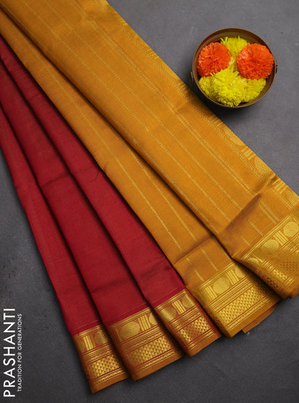 Silk cotton saree maroon and mustard yellow with allover vairaosi pattern and zari woven border
