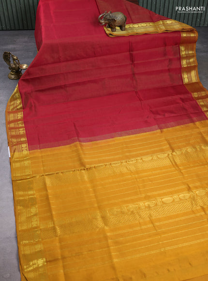 Silk cotton saree maroon and mustard yellow with allover vairaosi pattern and zari woven border