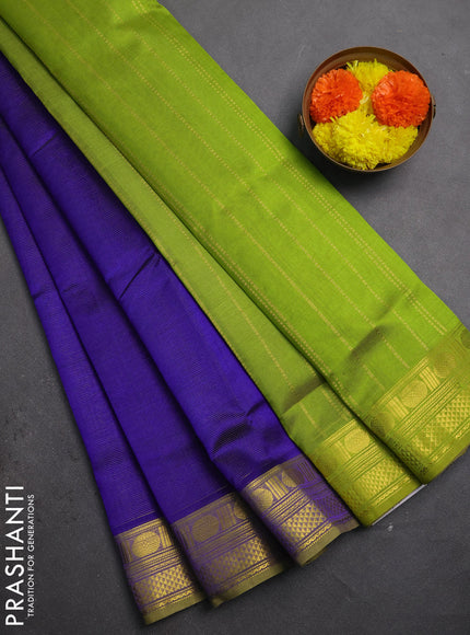 Silk cotton saree blue and light green with allover vairaosi pattern and zari woven border