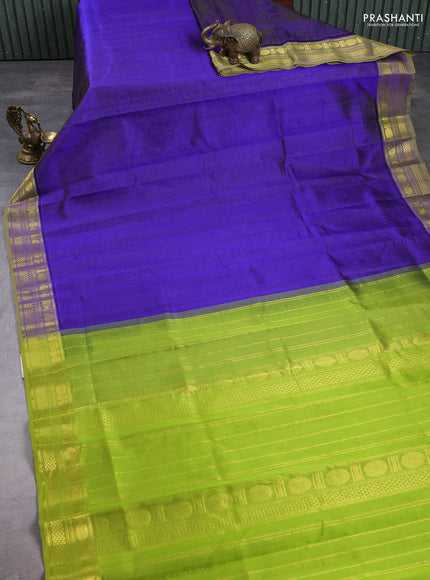 Silk cotton saree blue and light green with allover vairaosi pattern and zari woven border