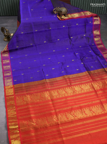 Silk cotton saree blue and orange with allover vairaosi pattern & buttas and zari woven border