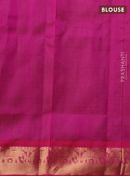 Silk cotton saree green and pink with allover vairaosi pattern & buttas and zari woven border