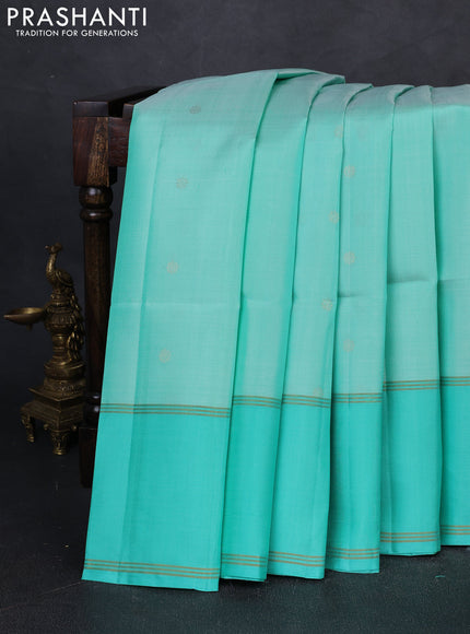 Pure soft silk saree teal blue with zari woven buttas and rettapet zari woven border