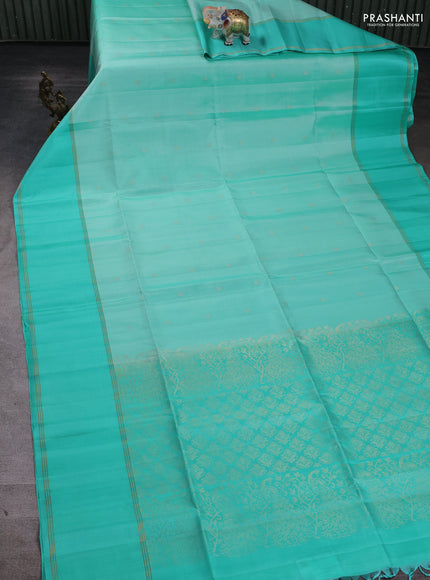 Pure soft silk saree teal blue with zari woven buttas and rettapet zari woven border