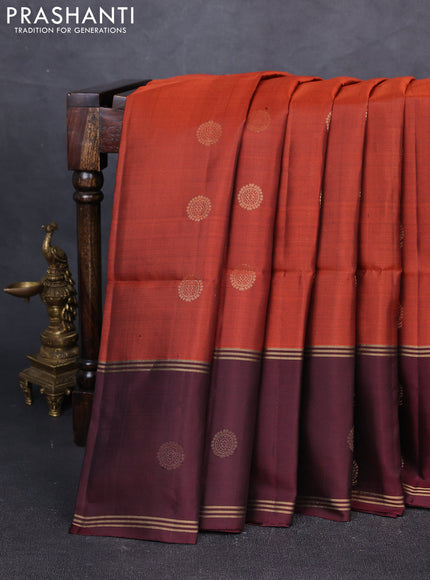 Pure soft silk saree rustic orange and deep maroon with zari woven buttas and rettapet zari woven border