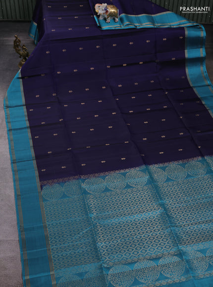 Pure soft silk saree navy blue and teal blue with zari woven buttas and rettapet zari woven border