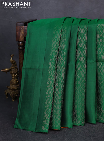 Pure soft silk saree green and mustard yellow with allover zari weaves in borderless style