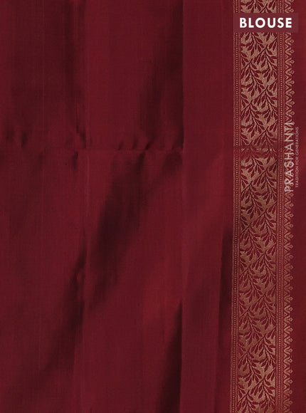 Pure soft silk saree mehendi green and maroon with zari woven buttas and zari woven butta border