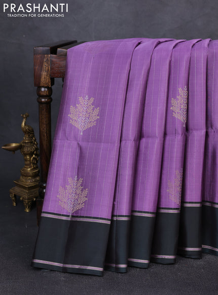 Pure soft silk saree lavender and green with allover zari weaves and rettapet zari woven border