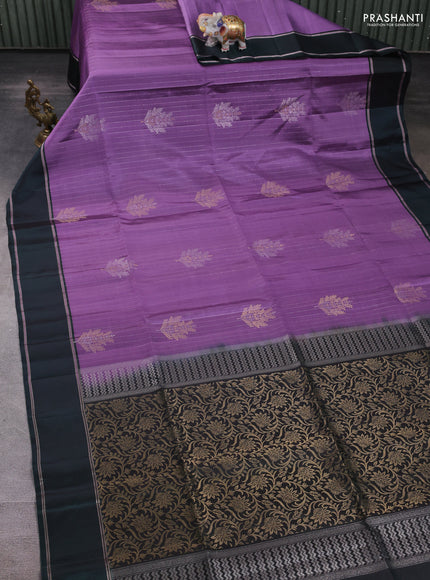 Pure soft silk saree lavender and green with allover zari weaves and rettapet zari woven border