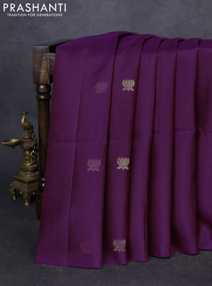 Pure soft silk saree purple with thread & zari woven buttas in borderless style