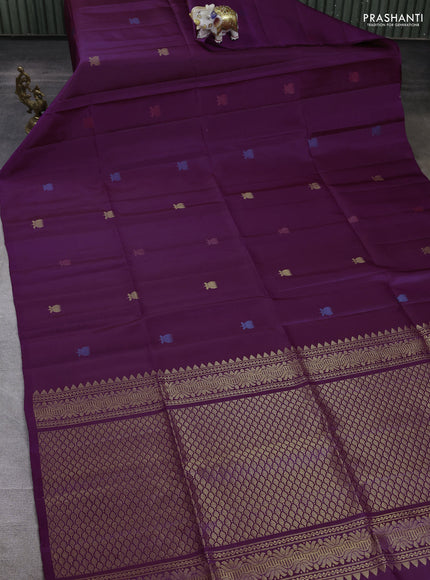 Pure soft silk saree purple with thread & zari woven buttas in borderless style
