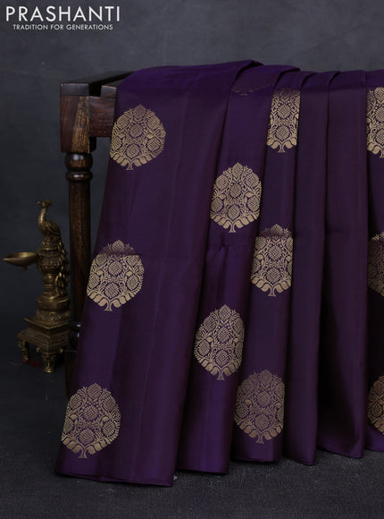 Pure soft silk saree deep jamun with zari woven buttas in borderless style
