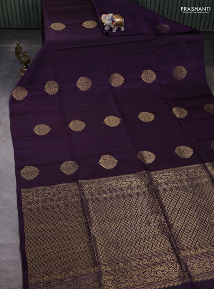 Pure soft silk saree deep jamun with zari woven buttas in borderless style
