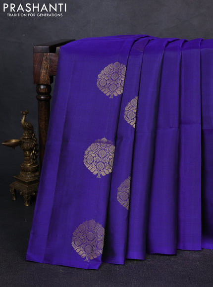 Pure soft silk saree blue with zari woven buttas in borderless style