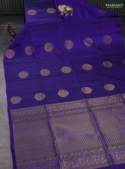 Pure soft silk saree blue with zari woven buttas in borderless style