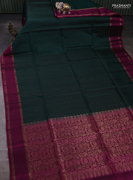 Pure soft silk saree green and magenta pink with allover zari weaves and rettapet zari woven border