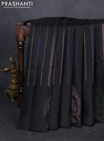 Pure soft silk saree black with allover zari weaves in borderless style