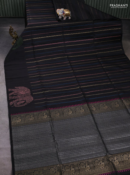 Pure soft silk saree black with allover zari weaves in borderless style