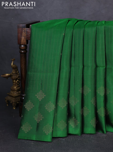 Pure soft silk saree green with allover zari weaves in borderless style