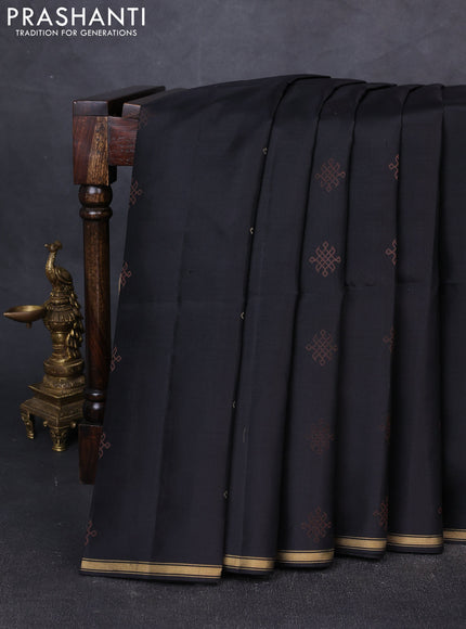 Pure soft silk saree black with rangoli zari woven buttas and piping zari border