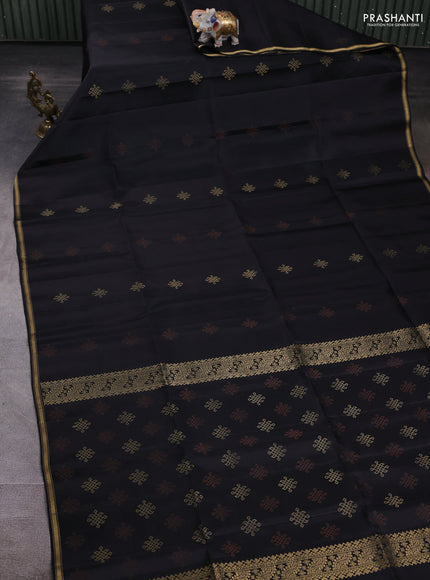 Pure soft silk saree black with rangoli zari woven buttas and piping zari border