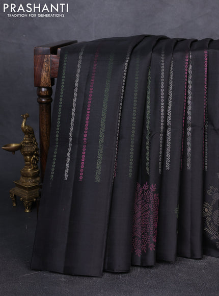 Pure soft silk saree black with allover thread & zari weaves and zari woven butta border