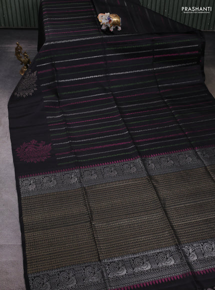 Pure soft silk saree black with allover thread & zari weaves and zari woven butta border