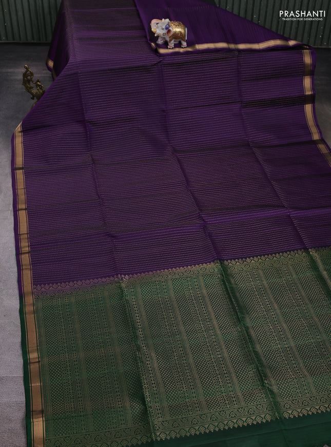Pure soft silk saree violet and green with allover zari weaves and zari woven border