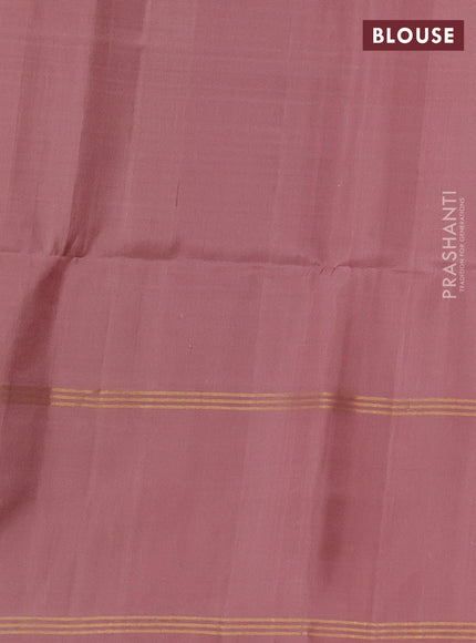 Pure soft silk saree mild peach and pastel brown with allover zari weaves and rettapet zari woven border