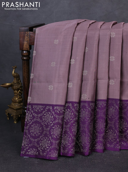 Pure soft silk saree pastel lavender and violet with silver zari woven buttas and silver zari woven border