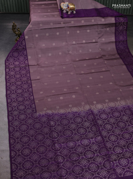 Pure soft silk saree pastel lavender and violet with silver zari woven buttas and silver zari woven border
