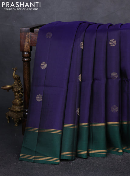 Pure soft silk saree blue and green with zari woven rudhrasha zari woven buttas and zari woven simple border