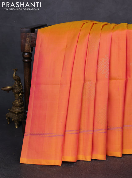 Pure soft silk saree dual shade of pinkish yellow with zari woven rangoli buttas and zari woven border