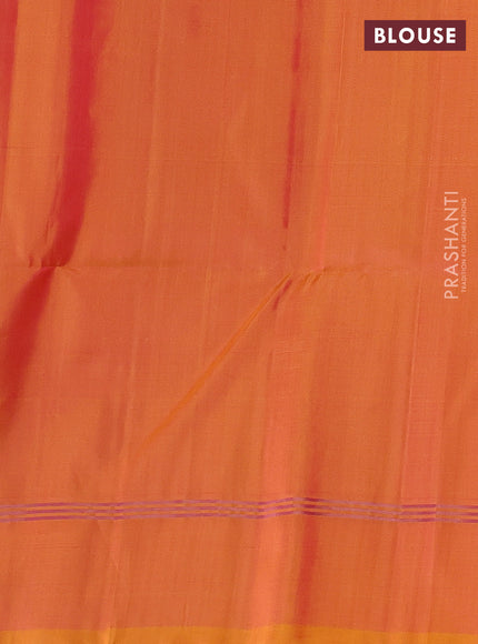 Pure soft silk saree dual shade of pinkish yellow with zari woven rangoli buttas and zari woven border