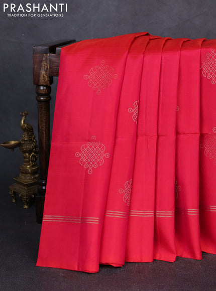 Pure soft silk saree pinkish orange with thread & zari woven buttas and zari woven border