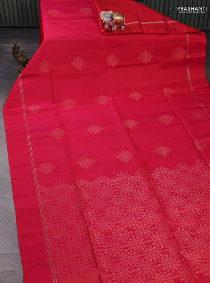 Pure soft silk saree pinkish orange with thread & zari woven buttas and zari woven border